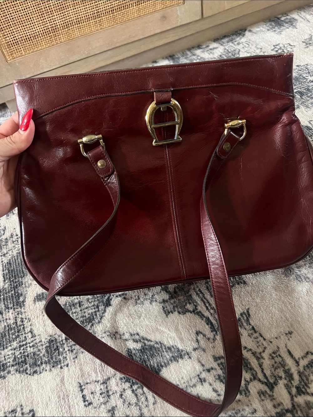 Etienne Aigner Burgundy Leather Shoulder Bag with Gold Hardware
